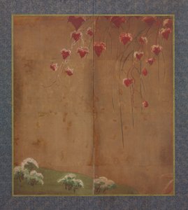 秋のつる、遠くの木々、雪 作： Unbekannt Unbekannt